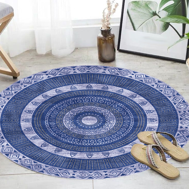 Moroccan Tribal Circles Pattern Rug Multicolor Bohemian Rug Polyester Pet Friendly Non-Slip Backing Washable Area Rug for Living Room