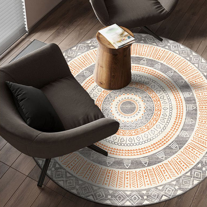 Moroccan Tribal Circles Pattern Rug Multicolor Bohemian Rug Polyester Pet Friendly Non-Slip Backing Washable Area Rug for Living Room