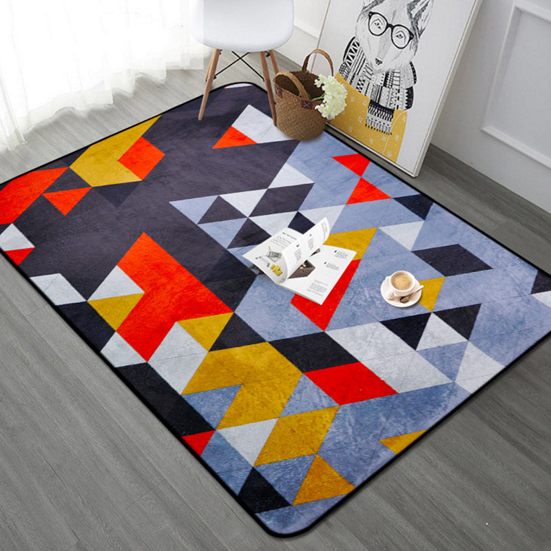 Simple Geometric Pattern Rug Multicolor Nordic Rug Polyester Pet Friendly Non-Slip Backing Washable Area Rug for Living Room