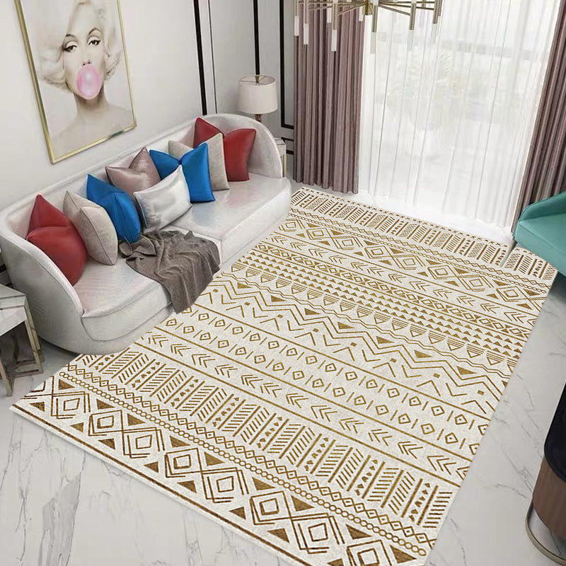 Stylish Tribal Geometric Pattern Rug with Stripe Grey Bohemian Rug Polyester Pet Friendly Non-Slip Backing Washable Area Rug for Living Room