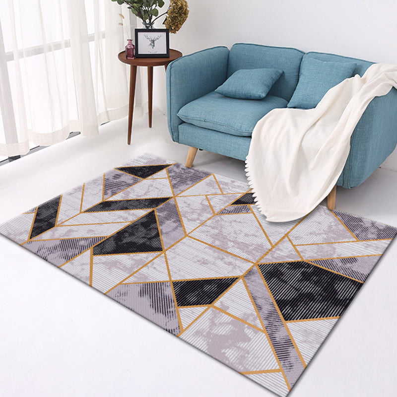 Contemporary Geometric Pattern Rug Multicolor Polyester Rug Washable Pet Friendly Non-Slip Area Rug for Living Room