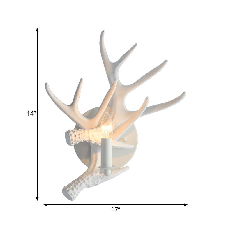 Rustic Style Antlers Wall Lamp Resin Single Bulb Sconce Light in White Finish for Lodge Villa