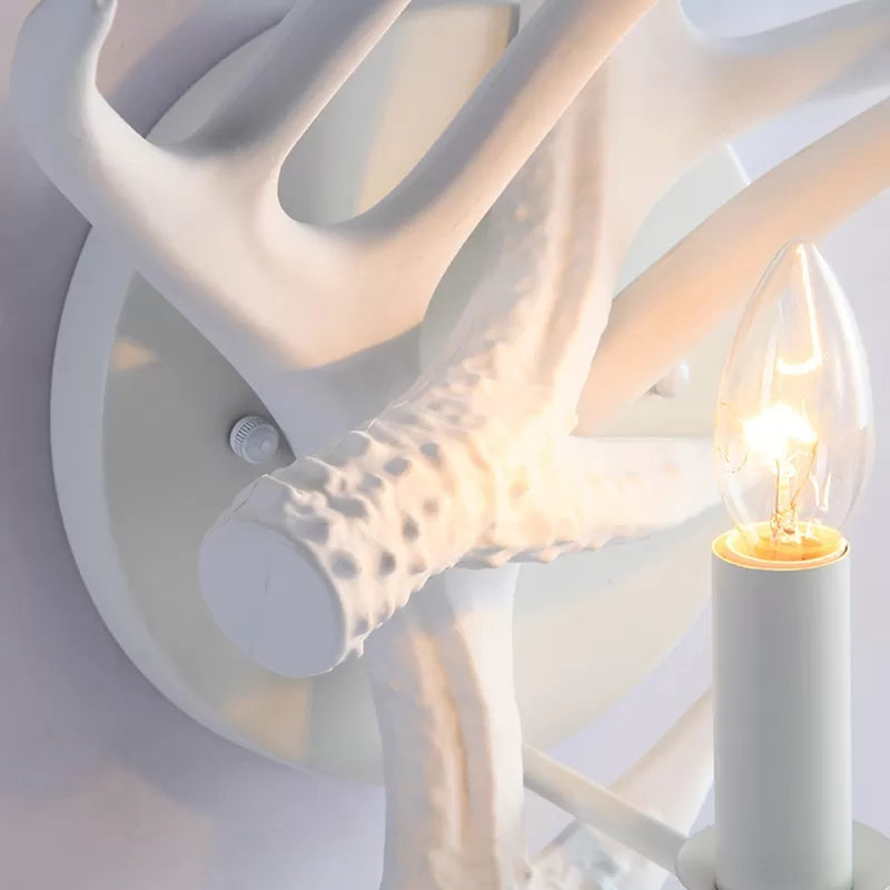 Rustic Style Antlers Wall Lamp Resin Single Bulb Sconce Light in White Finish for Lodge Villa