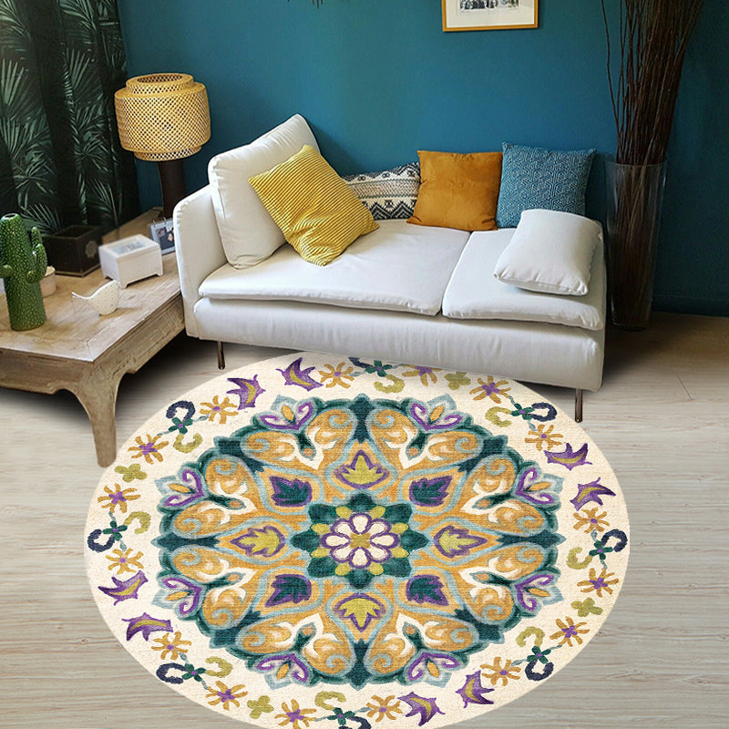 Unique Flower Pattern Rug Multicolor Moroccan Rug Polyester Pet Friendly Non-Slip Backing Washable Area Rug for Living Room
