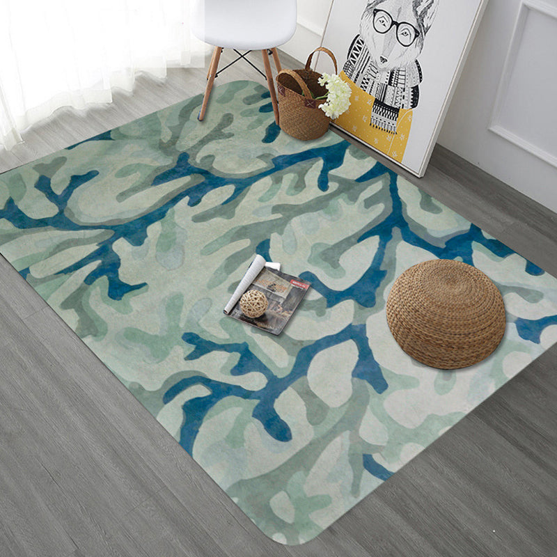 Blue Modernism Rug Polyester Branch Pattern Rug Pet Friendly Machine Washable Anti-Slip Backing Carpet for Decoration
