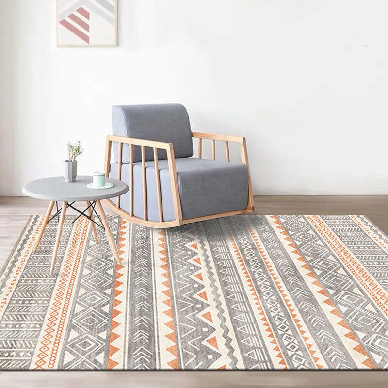 Mehrfarbiger böhmischer Teppich aus Polyester mit Stammesstreifenmuster, haustierfreundlich, waschbar, rutschfester Teppich zur Dekoration