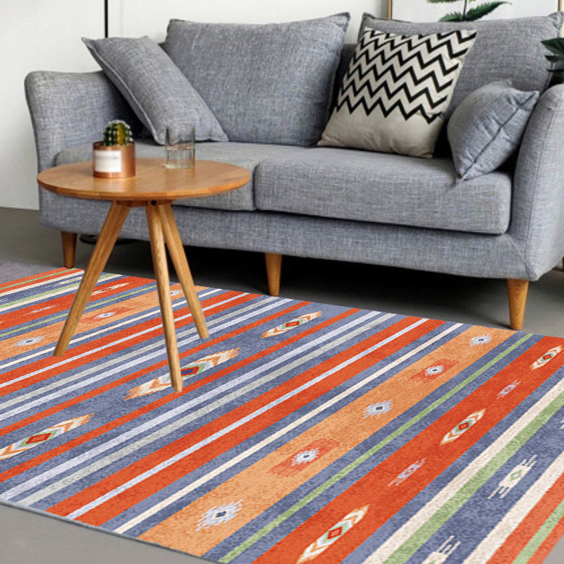 Mehrfarbiger böhmischer Teppich aus Polyester mit Stammesstreifenmuster, haustierfreundlich, waschbar, rutschfester Teppich zur Dekoration