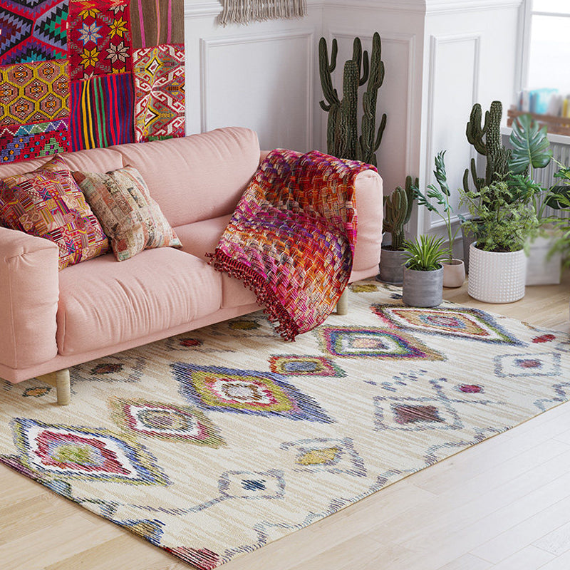 Bohemian Geometric Pattern Rug Multicolor Polyester Rug Machine Washable Non-Slip Backing Area Rug for Living Room