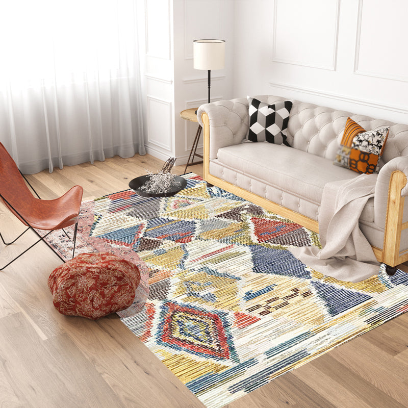 Bohemian Geometric Pattern Rug Multicolor Polyester Rug Machine Washable Non-Slip Backing Area Rug for Living Room