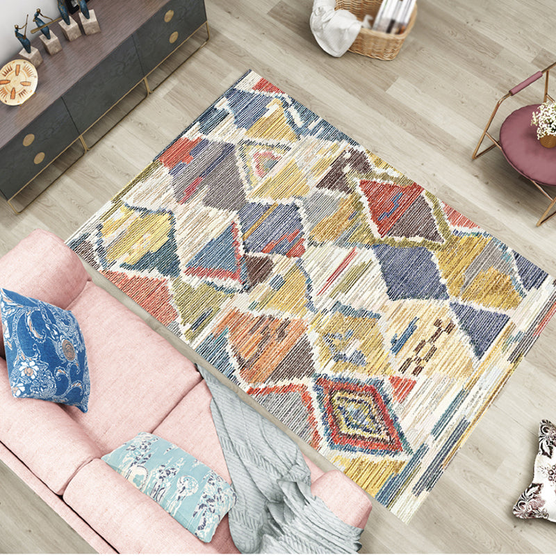 Bohemian Geometric Pattern Rug Multicolor Polyester Rug Machine Washable Non-Slip Backing Area Rug for Living Room