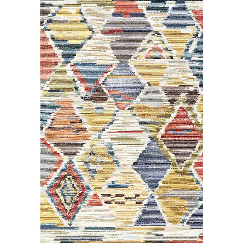 Bohemian Geometric Pattern Rug Multicolor Polyester Rug Machine Washable Non-Slip Backing Area Rug for Living Room