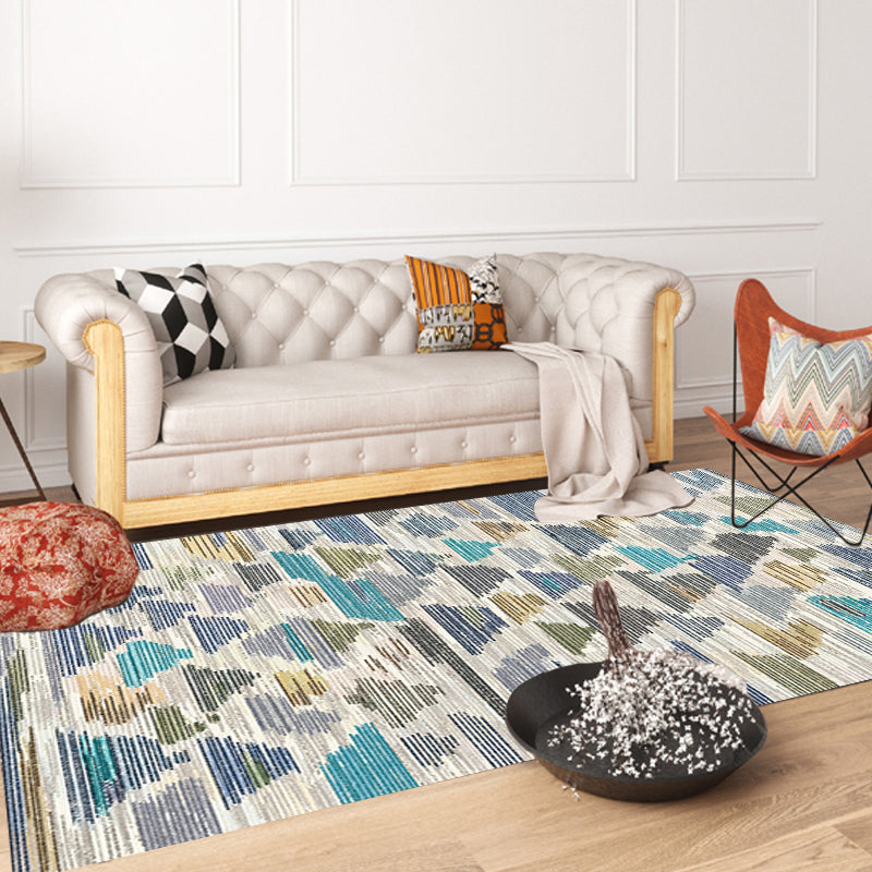 Bohemian Geometric Pattern Rug Multicolor Polyester Rug Machine Washable Non-Slip Backing Area Rug for Living Room