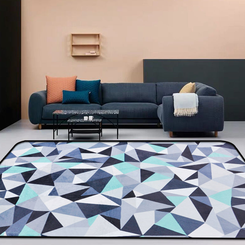 Funky Geometric Pattern Rug Blue Modernist Rug Polyester Washable Pet Friendly Anti-Slip Carpet for Living Room