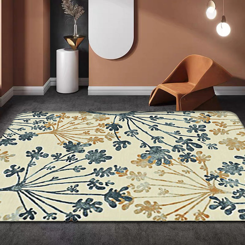 Modern Leaf Pattern Rug Green and Beige Polyester Rug Washable Pet Friendly Non-Slip Area Rug for Living Room
