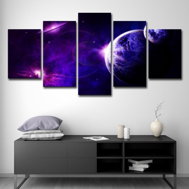 Purple Space Travel Wall Art Multi-Piece Science Fiction Boys Bedroom Canvas Print