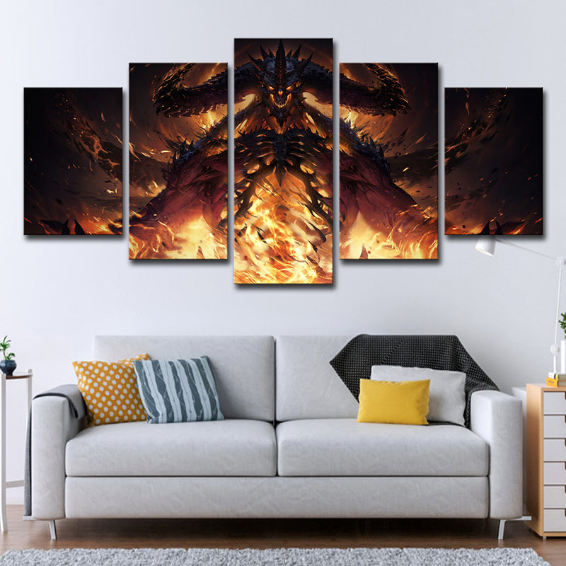 Immortal Demon Canvas Wall Art Bedroom Game Scene Print Wall Decor in Yellow, Multi-Piece
