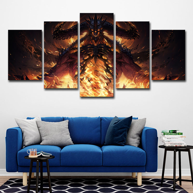 Immortal Demon Canvas Wall Art Bedroom Game Scene Print Wall Decor in Yellow, Multi-Piece
