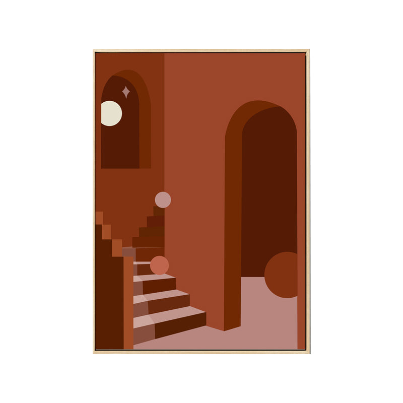 Nordic Style Indoor Staircase Painting in Soft Color Textured Canvas for Dining Room