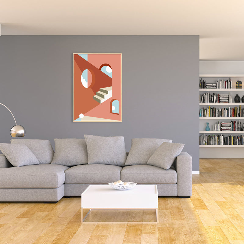 Nordic Style Indoor Staircase Painting in Soft Color Textured Canvas for Dining Room