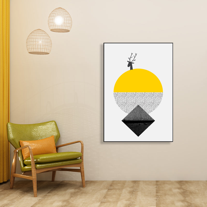 Yellow Novel Geometric Pattern Painting Illustration Nordic Textured Canvas for Playroom