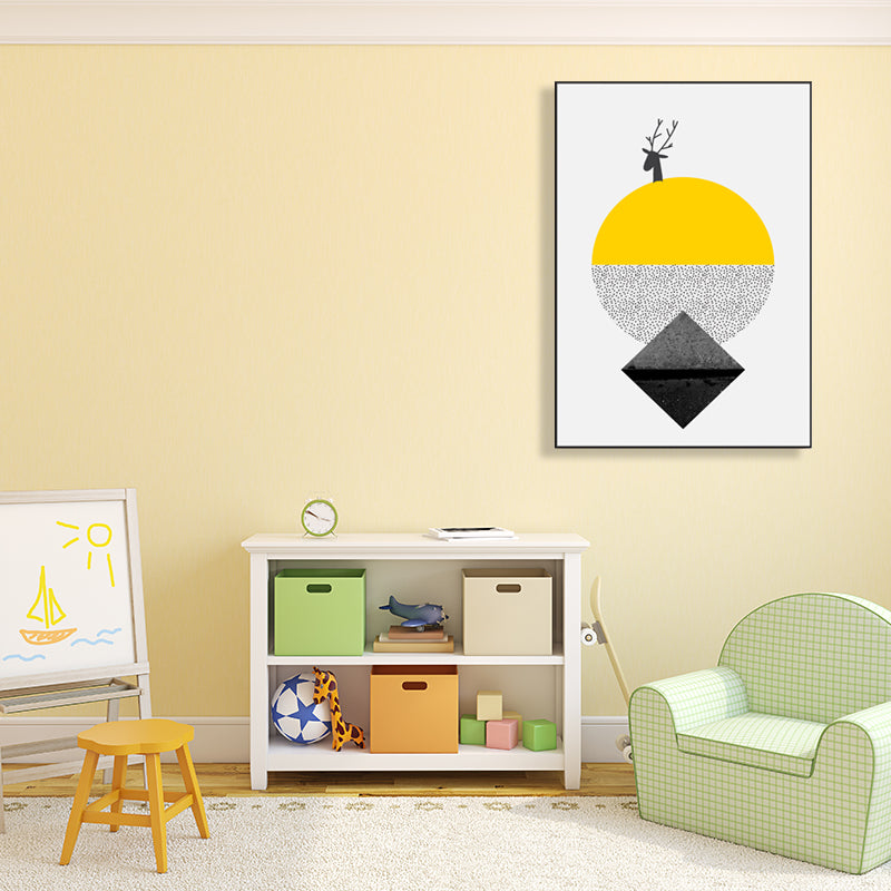 Yellow Novel Geometric Pattern Painting Illustration Nordic Textured Canvas for Playroom