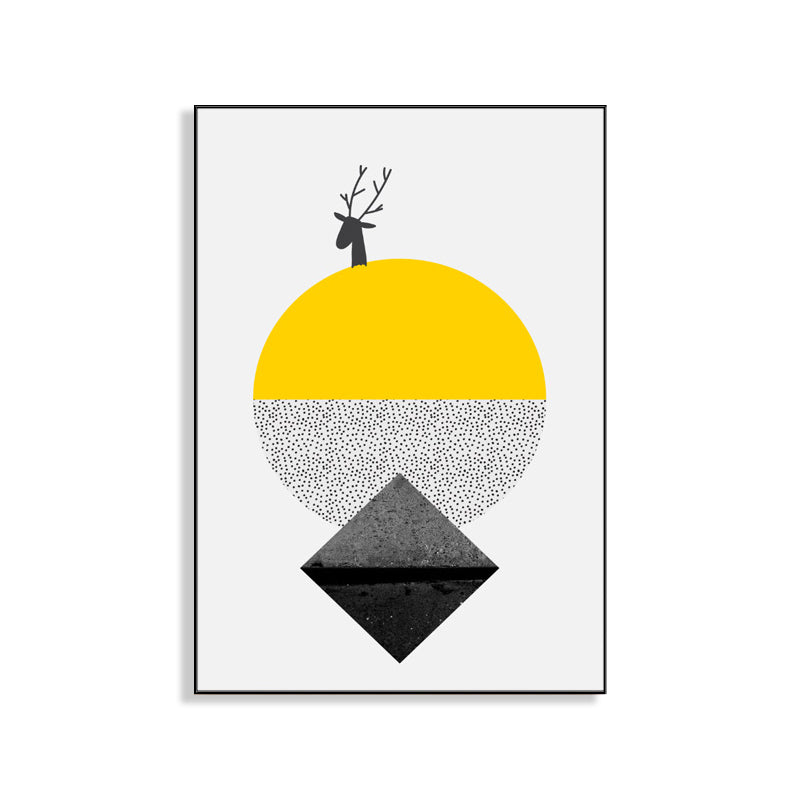 Yellow Novel Geometric Pattern Painting Illustration Nordic Textured Canvas for Playroom