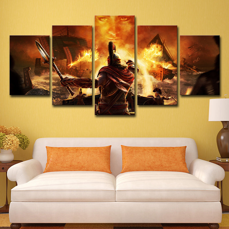 Kids Game Scene Print Canvas Yellow Assassins Creed Odyssey Wall Art Decor for Room