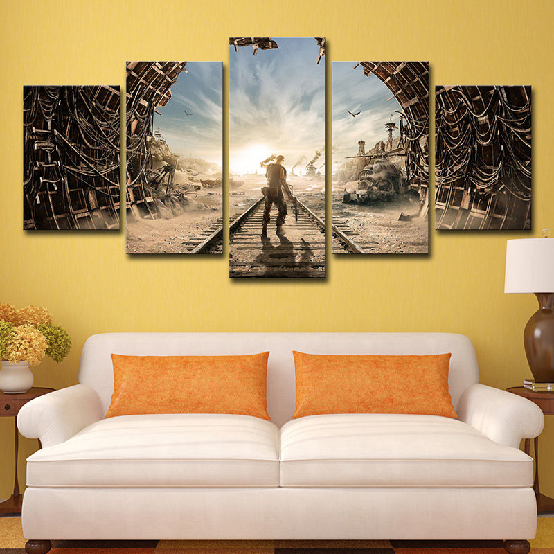 Kids Subway Game Wall Art Print Brown-Blue Multi-Piece Canvas for House Interior