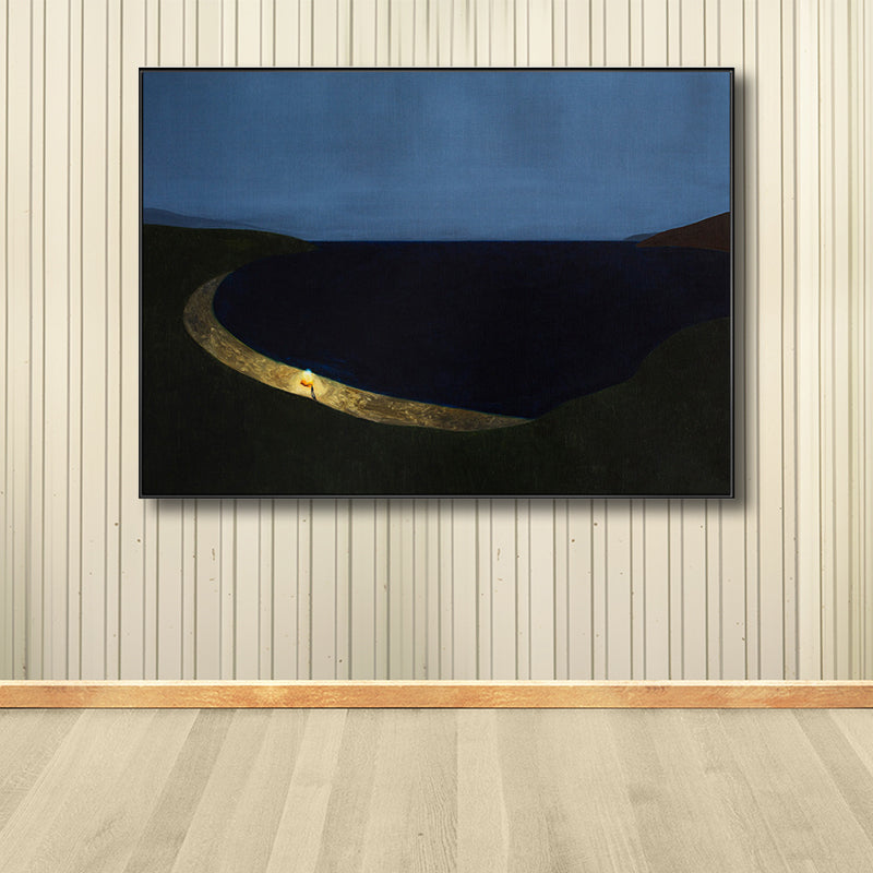 Mountains View at Night Painting Contemporary Style Canvas Wall Art, Multiple Sizes