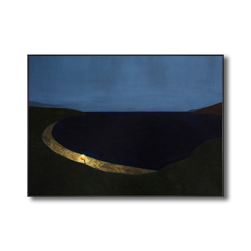 Mountains View at Night Painting Contemporary Style Canvas Wall Art, Multiple Sizes