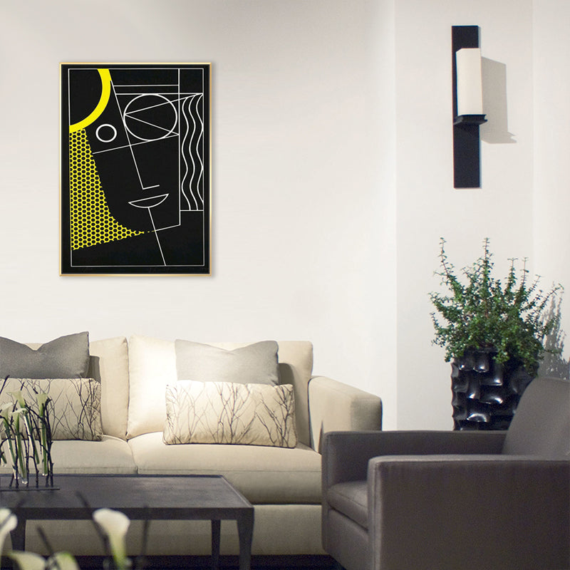 Black Abstract Wall Decor Illustration Scandinavian Style Textured Canvas for Playroom
