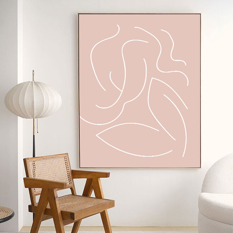 Pink Nude Woman Wall Art Line Drawing Minimalistic Bedroom Canvas Print for Room
