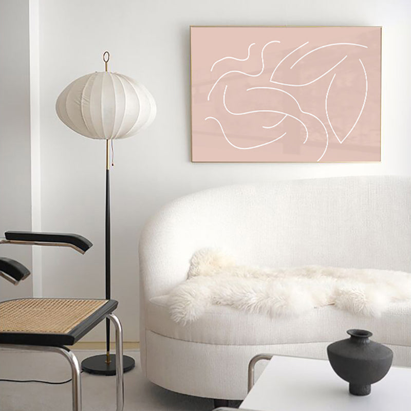 Pink Nude Woman Wall Art Line Drawing Minimalistic Bedroom Canvas Print for Room