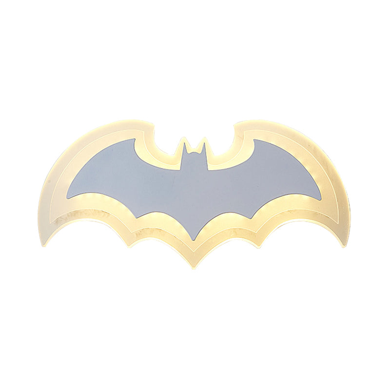 Cool Bat Shaped Wall Light Modern Style Acrylic Metal Wall Lamp in White for Boys Bedroom