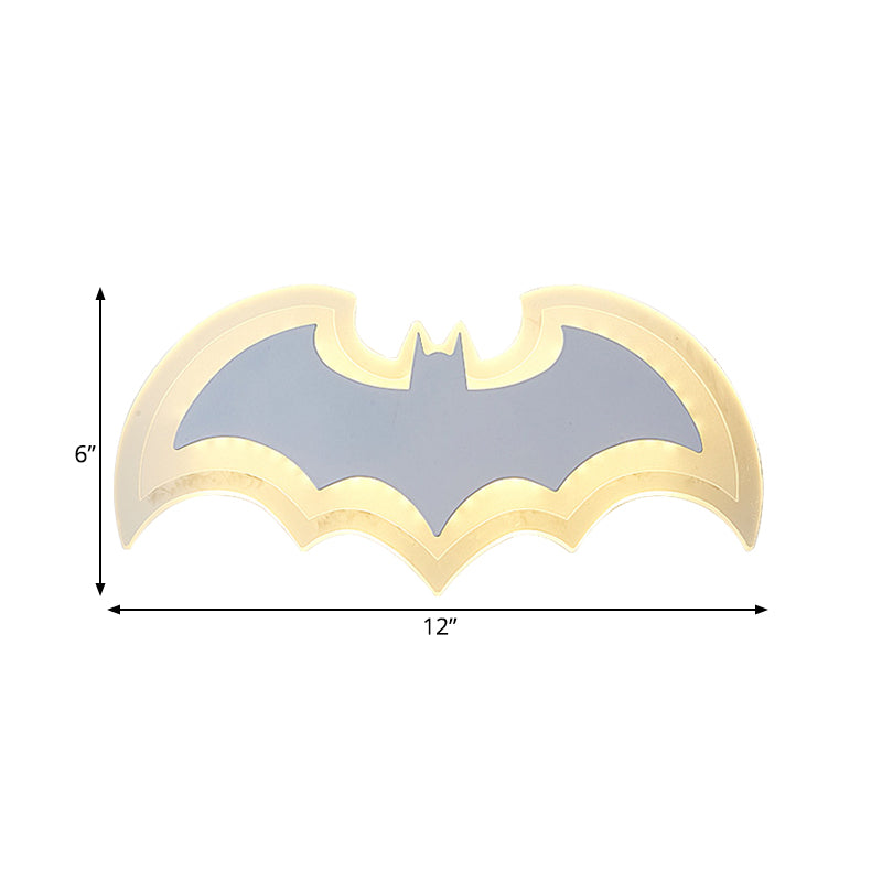 Cool Bat Shaped Wall Light Modern Style Acrylic Metal Wall Lamp in White for Boys Bedroom