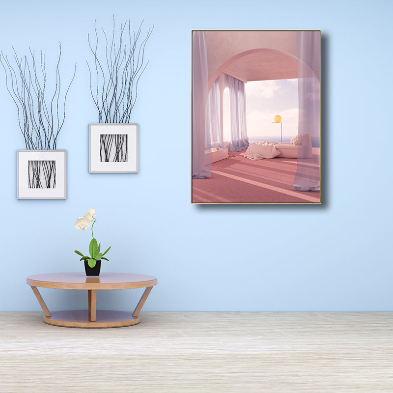 Curtain and Window Scene Canvas for Dining Room in Light Color, Multiple Sizes Options