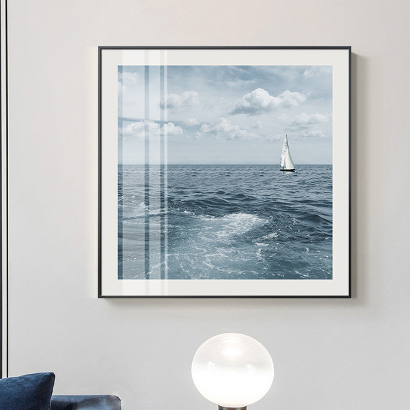 Oceaanscène wanddecoratie hedendaagse stijl canvas getextureerd schilderij in lichte kleur