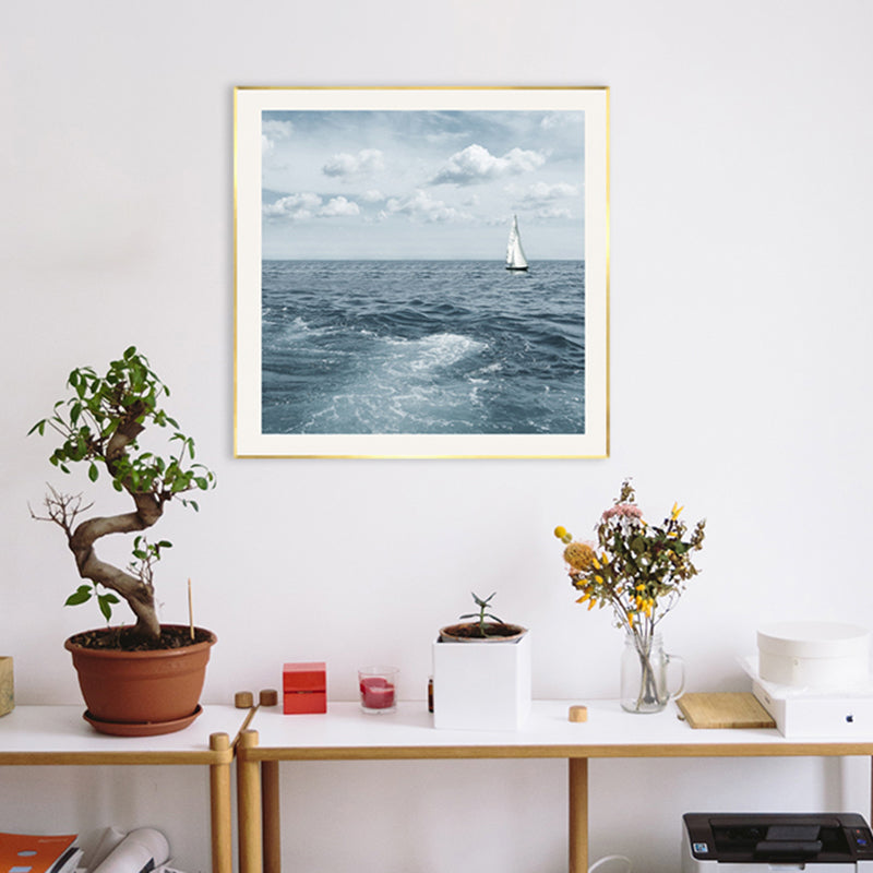 Oceaanscène wanddecoratie hedendaagse stijl canvas getextureerd schilderij in lichte kleur