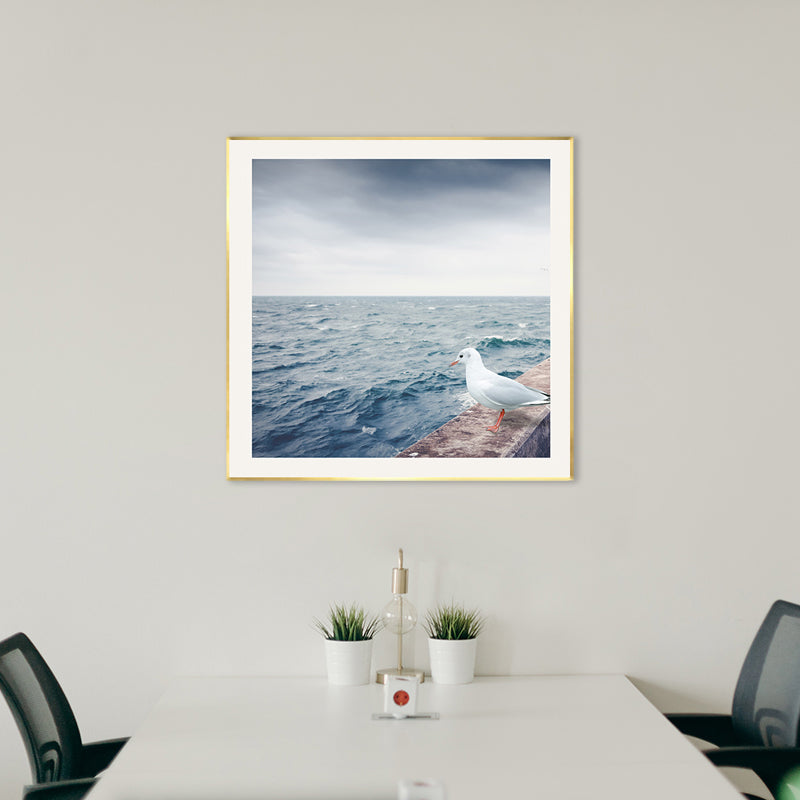 Oceaanscène wanddecoratie hedendaagse stijl canvas getextureerd schilderij in lichte kleur