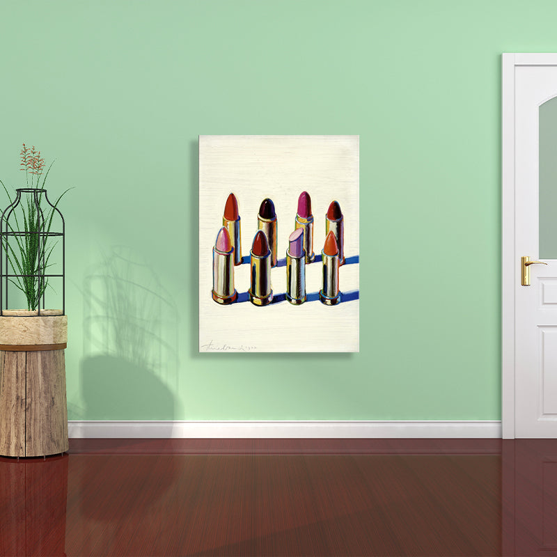Lippenstift van verschillende kleuren schilderij in rode traditionele wanddecoratie voor eetkamer