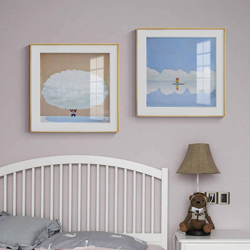 Illustration Painting Kids Style Canvas Cartoon Character in Soft Color, Multiple Sizes