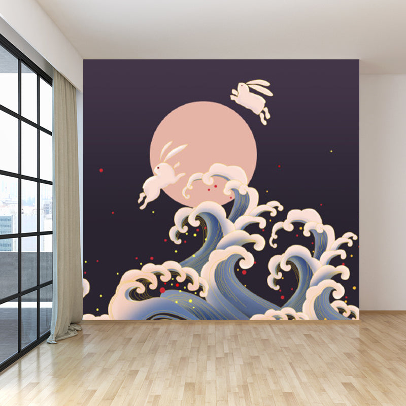 Contemporary Style Luna-Glob Mural Wallpaper Soft Color Outer Space Wall Covering
