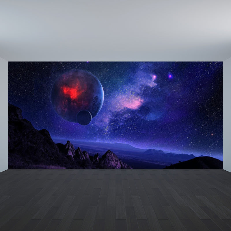 Modern Style Boys Mural Wallpaper Giant Planet Pattern Pastel Color Wall Covering