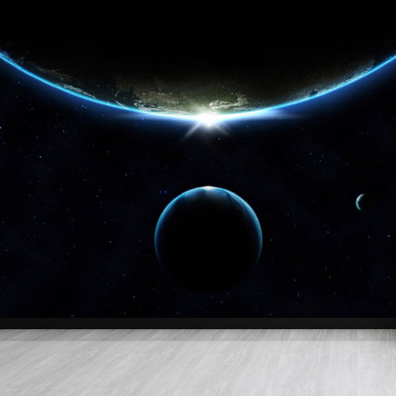 Modern Planet Wall Mural Non-Woven Stain Resistant Soft Color Wall Art for Living Room