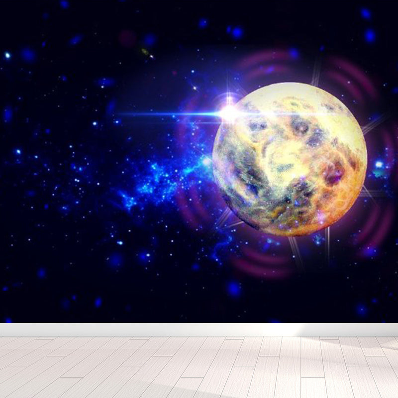 Modern Planet Wall Mural Non-Woven Stain Resistant Soft Color Wall Art for Living Room