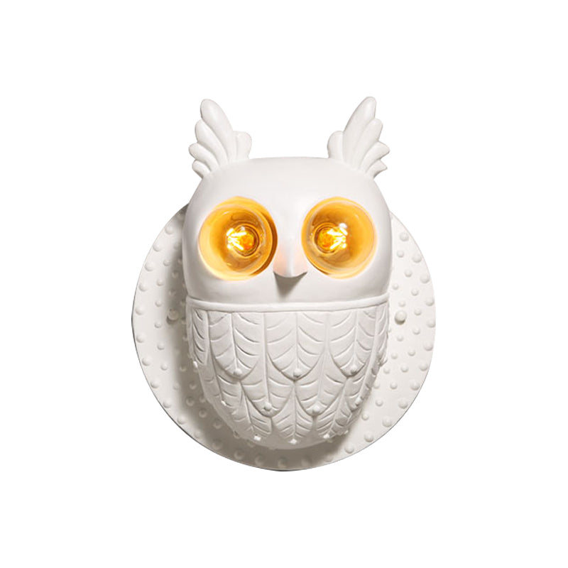 Lovely Owl Shaped Wall Light Two Lights Resin Sconce Light in White for Kindergarten Bedroom