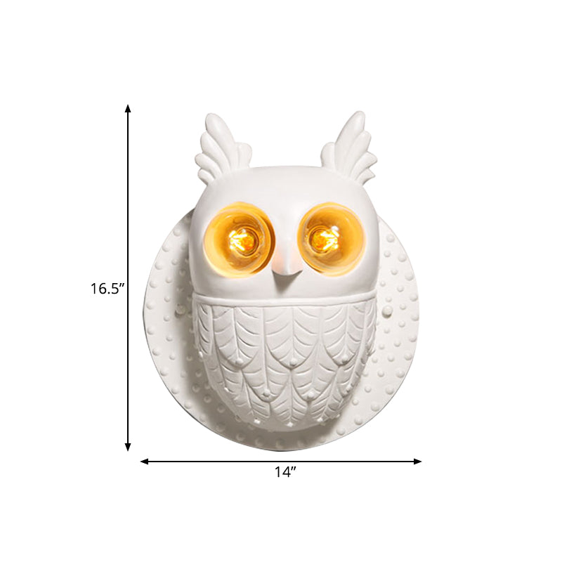 Lovely Owl Shaped Wall Light Two Lights Resin Sconce Light in White for Kindergarten Bedroom