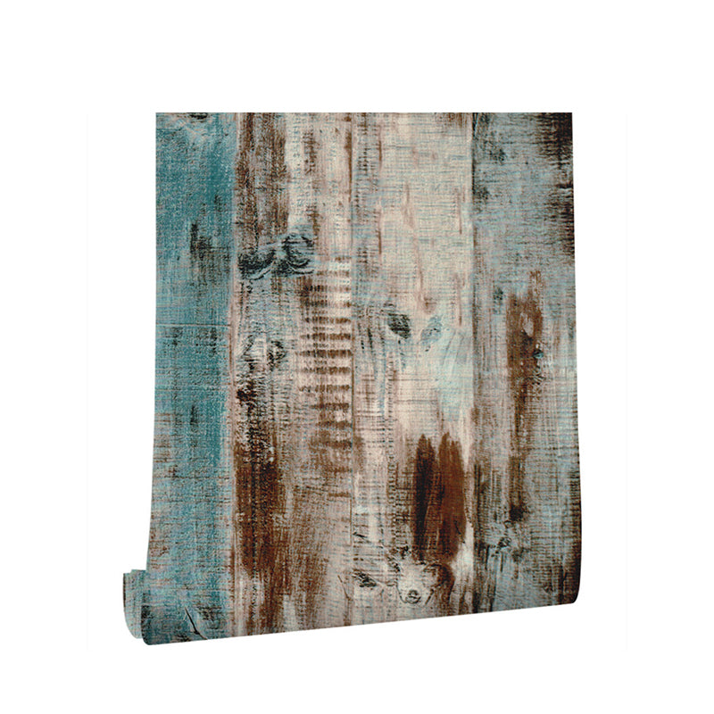 Distressed Wood Wallpaper Roll Brown and Blue Farmhouse Wall Art for Home, Stick On