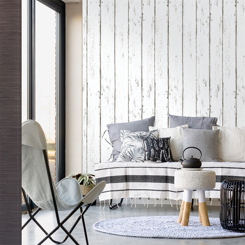 Adhesive Whitewashed Wood Wallpaper Country Style PVC Wall Decor for House Interior