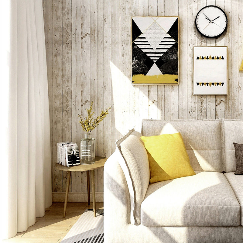 PVC Self-Stick Wallpaper Roll Cottage Aged Wood Wall Art in Brown for Living Room